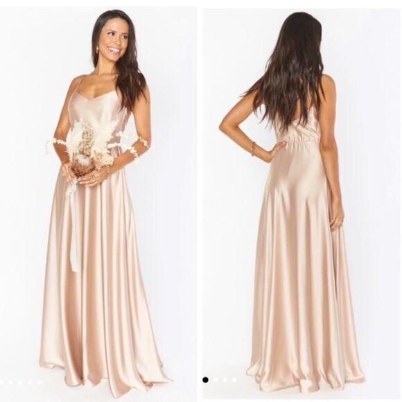 Show Me Your Mumu Champagne Luxè Satin Faith Maxi Dress M - Picture 1 of 16